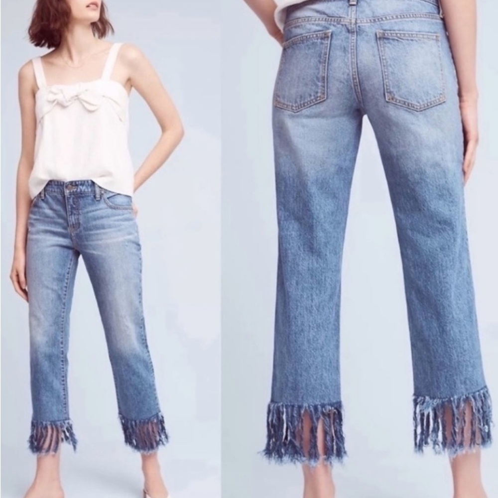 ANTHROPOLOGIE Pilcro Hyphen Fringe Mid Rise Denim Boyfriend Jeans Size 29